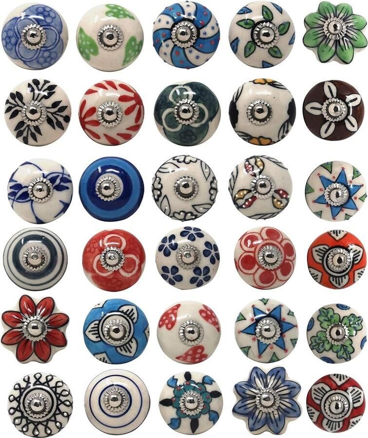 QPFO Keramische knoppen set 30 stuks vintage kastknoppen voor dressoir laden keukenkastjes badkamerkasten kisten meerkleurig