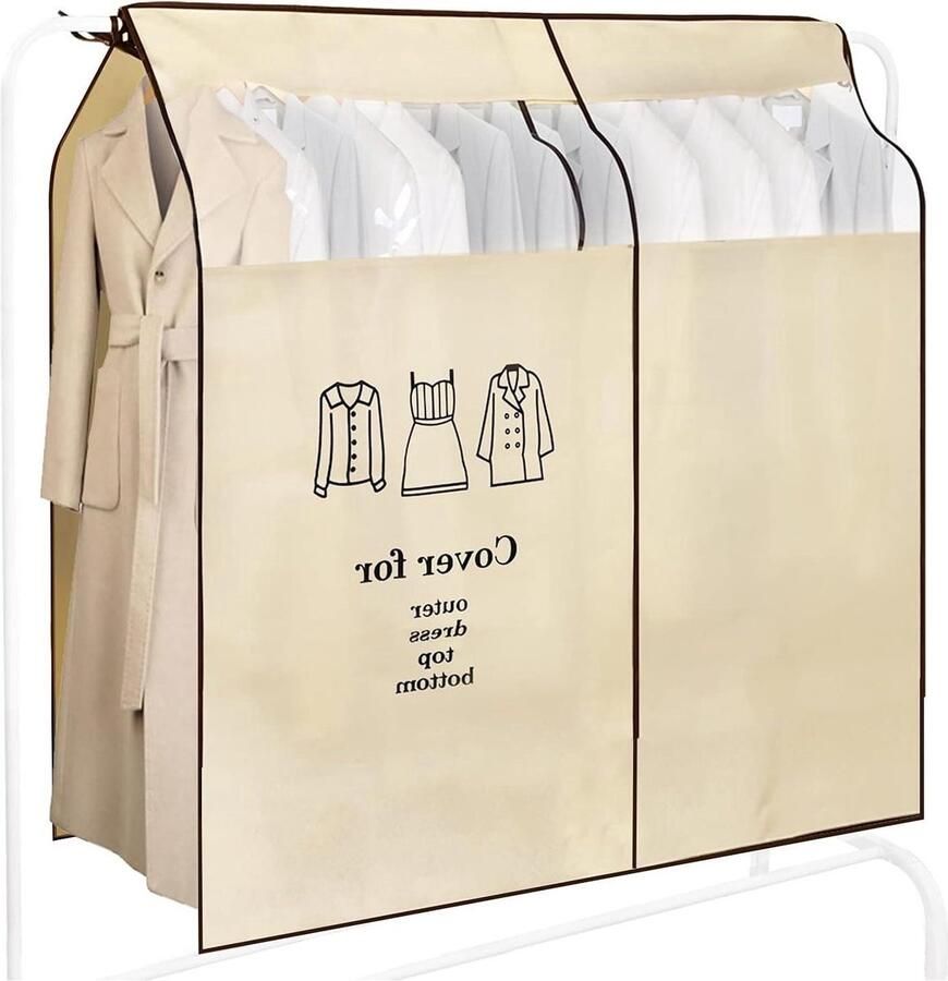 QPFO kledinghoes 120x150 cm ademende stofdichte hoes met venster kledingbeschermer voor kledingrek of kast