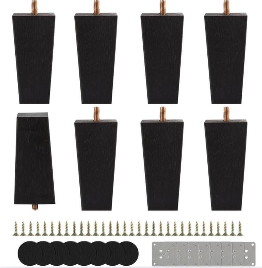 QPFO Meubelpoten zwart 10 cm set van 8 houten tafelpoten massief houten poten voor bank salontafel en kast