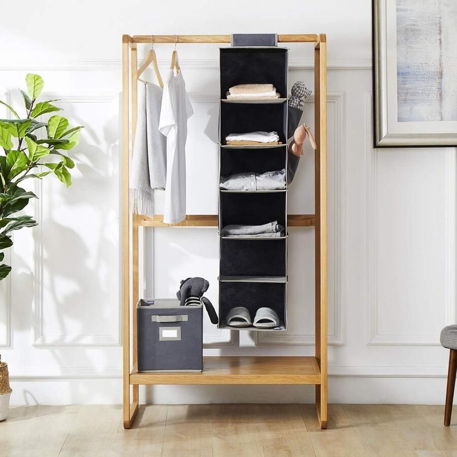 QPFO Opvouwbare Hangende Kledingkast Kledingorganizer Met 6 Niveaus Versterkte Opbergrek Voor Kleding En Schoenen Grijs