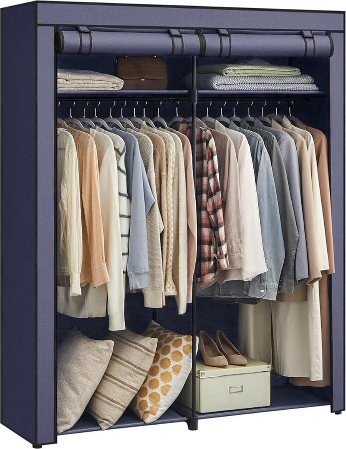QPFO Opvouwbare Kledingkast Met Hoes – Mobiel Kledingrek – Blauw – Ruimtebesparende Kledingopslag
