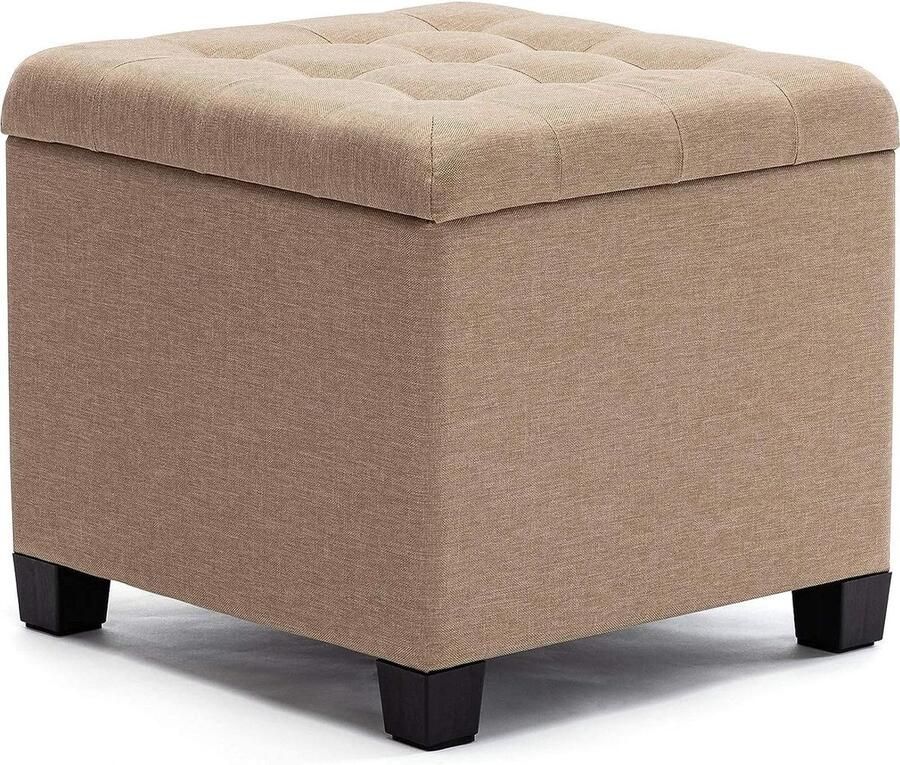 QPFO Opvouwbare Kruk met Opbergruimte – Zitkubus met Deksel – Voetenbank en Opbergbox 44L – Linnen – Beige – 45x41x41 cm