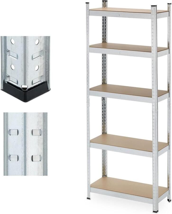 QPFO Stellingkast 180x70x30 cm verzinkt staal 500 kg draagvermogen opbergrek voor garage kelder schuur