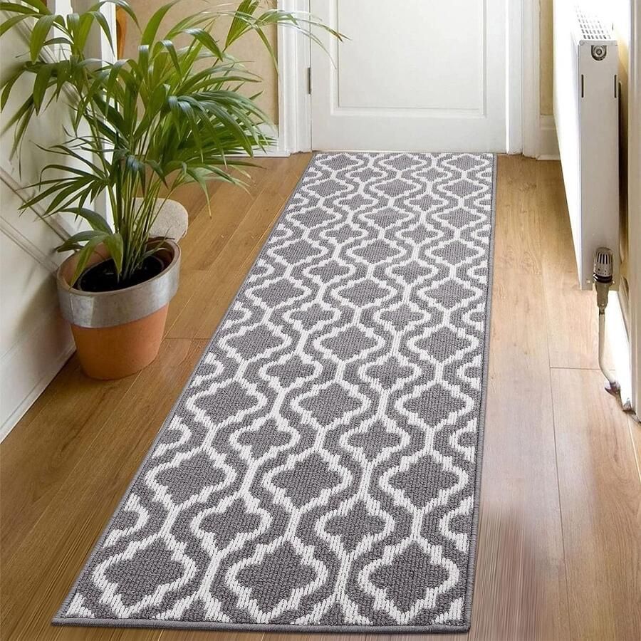 QPFO Tapijtloper Antislip Wasbaar 50 x 150 cm Keukentapijt en Vuilloper voor Gang Ingang Wasruimte en Slaapkamer Grijs