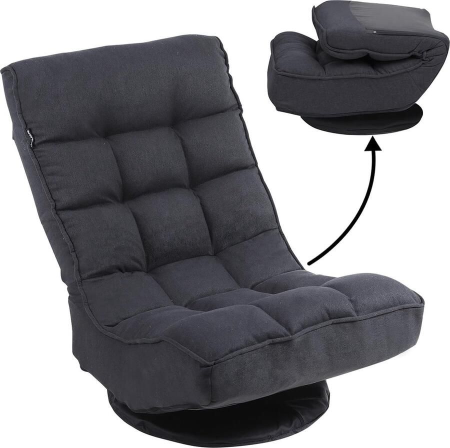 QPFO Vloerstoel Zwart 6 Standen Verstelbaar 360 Graden Draaibaar Belastbaar tot 150 kg Comfortabele Vloerbank