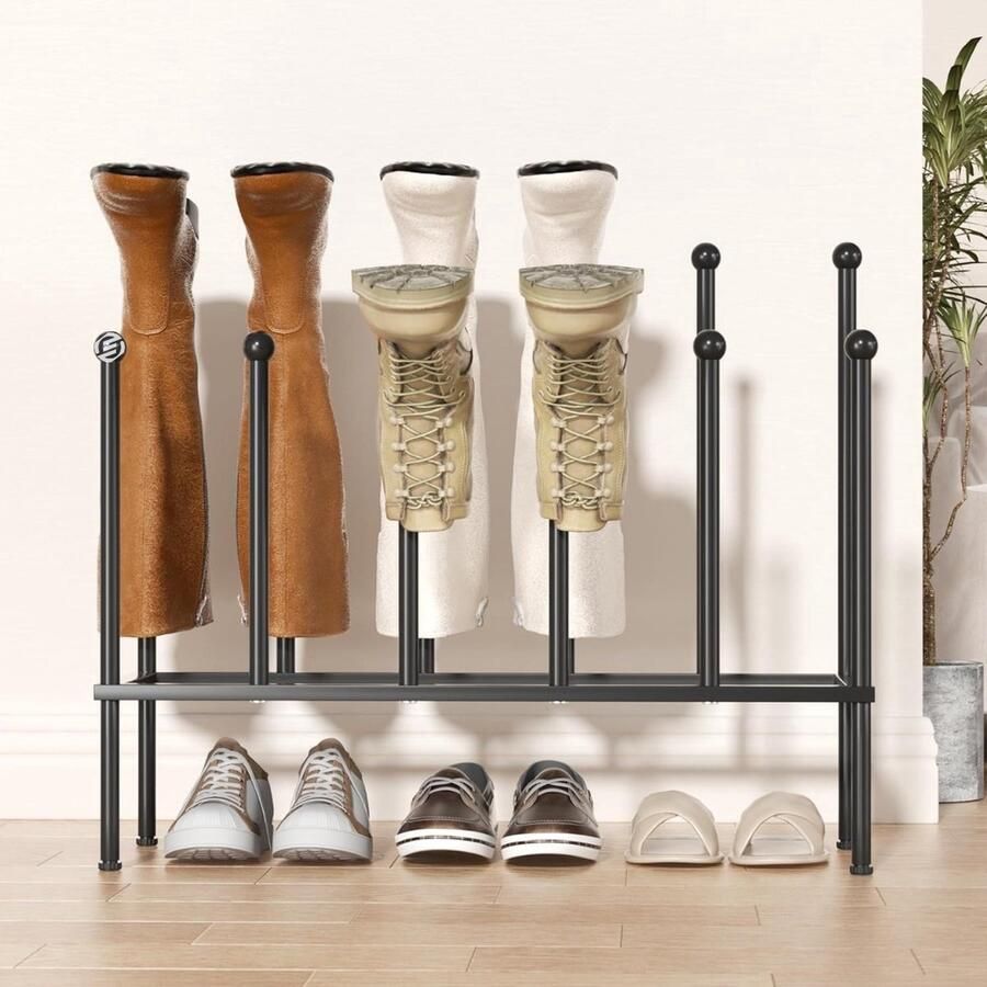 QPFO Vrijstaand Schoenenrek Metalen Laarzenrek Voor 4 Paar Organizer Voor Lange Laarzen Wandelschoenen Regenlaarzen En Werkschoenen