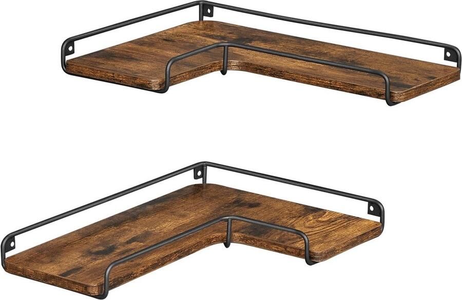 QPFO wandplanken set van 2 hout bruin hoekplanken voor aan de muur decoratieve zwevende planken