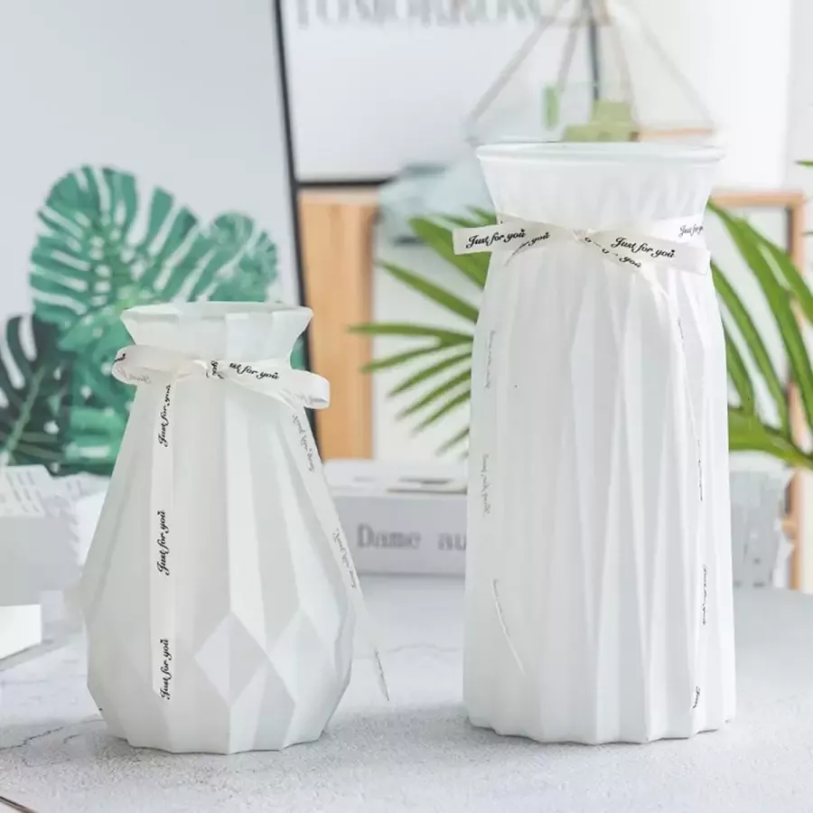 QQRR Creatieve vaas 2 stuks wit decoratieve vazen Scandinavische vazen moderne decoratieve bloemenvaas met lint voor woonkamer slaapkamer eettafel vaas kantoor café bruiloft (wit)