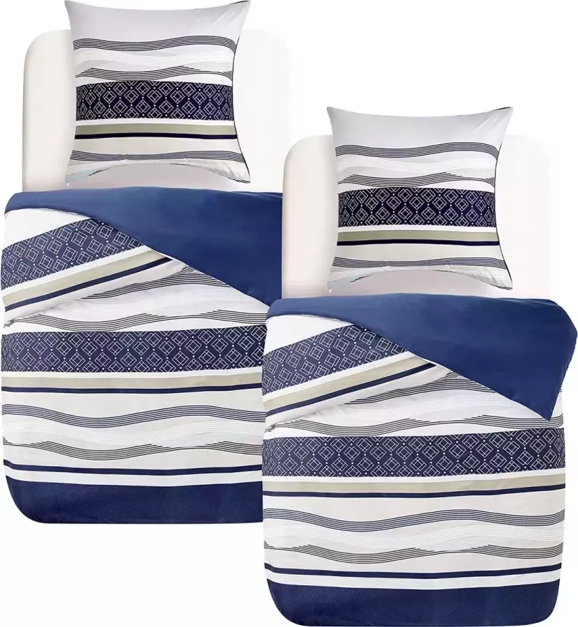 QSTEHEML Striped blue bed linen set 4 pieces – 2 duvet covers 135 x 200 cm with pillowcase 2 pillowcases 80 x 80 cm 135 x 200 cm