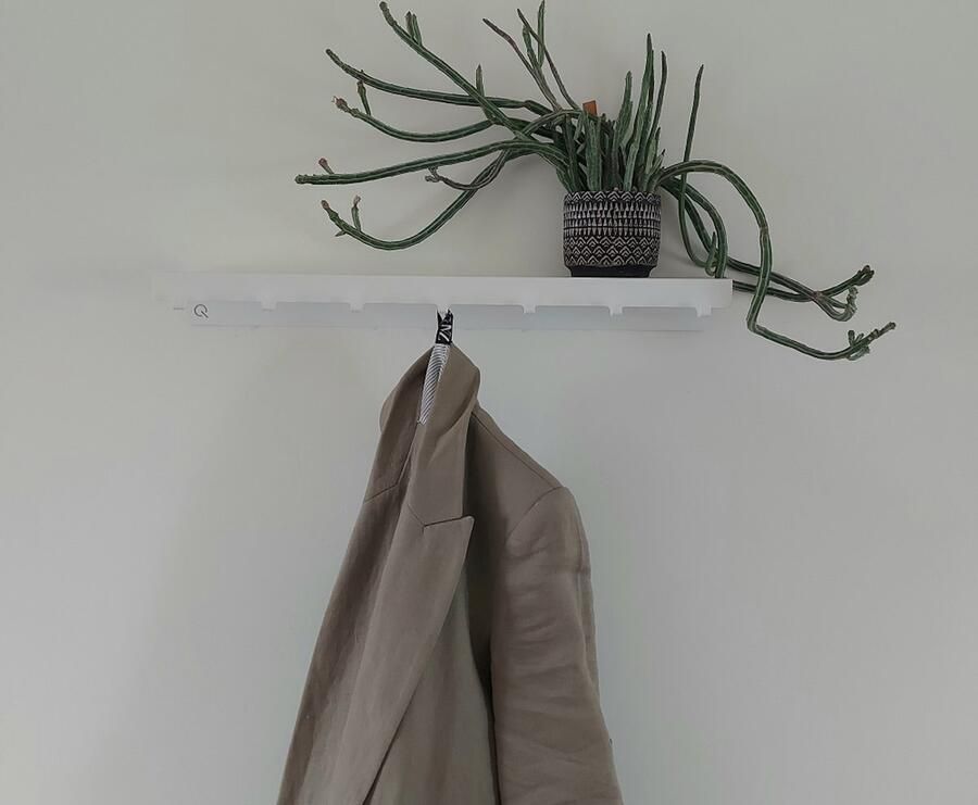 Qstiel Qapstok wit Kapstok Wandkapstok 7 haken 60cm Stevig Met plank Poederlak str RAL 9003 wit