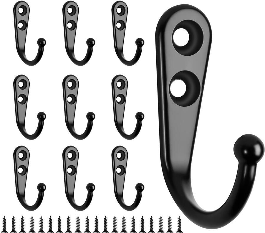 QTTVBTNA 10 Stuks Wandhaken Zwart – Sterke Garderobehaken voor Jassen Hoeden Tassen en Kleding – Moderne Kapstokhaken voor Wand en Deur