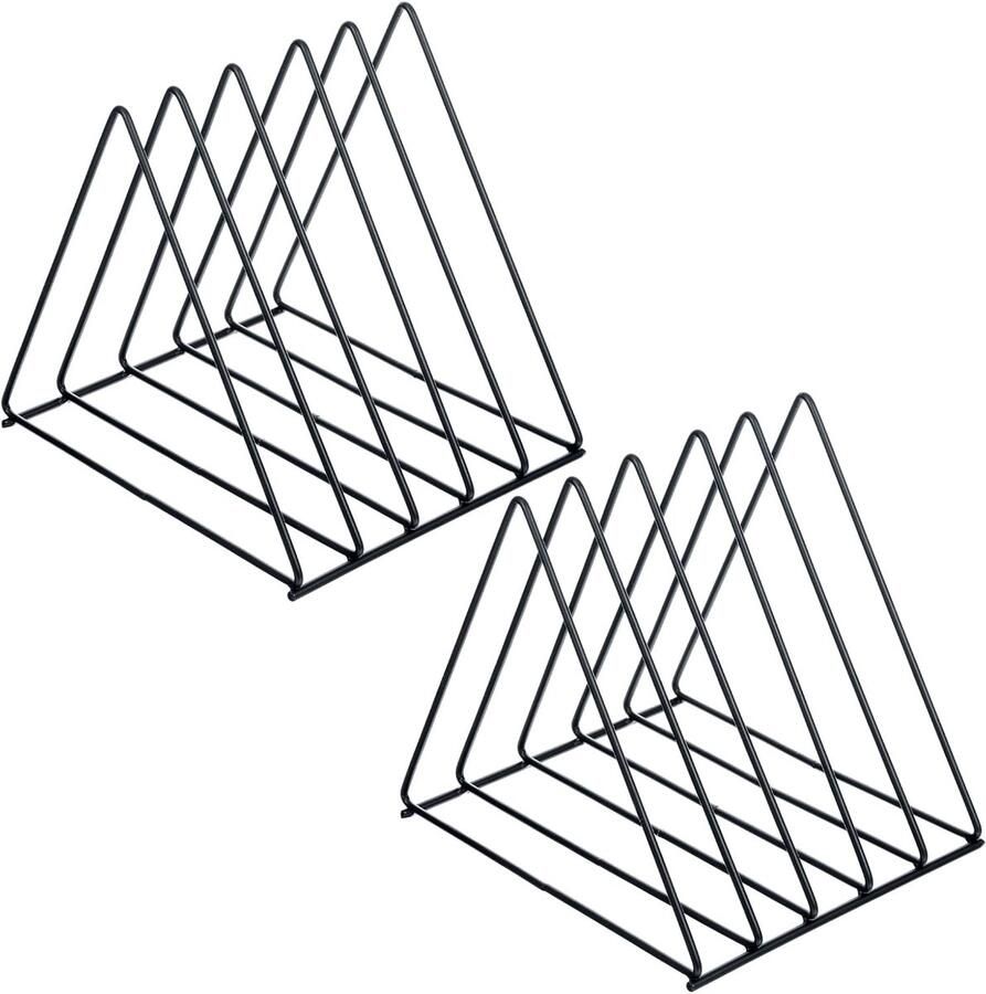 QTTVBTNA 2 Stuks Driehoekige Bestandenhouder – Metalen Platenstandaard met 5 Sleuven Vinyl Record Houder Tijdschriften- en Krantenrek Organizer voor Bureau en Thuis (Zwart)