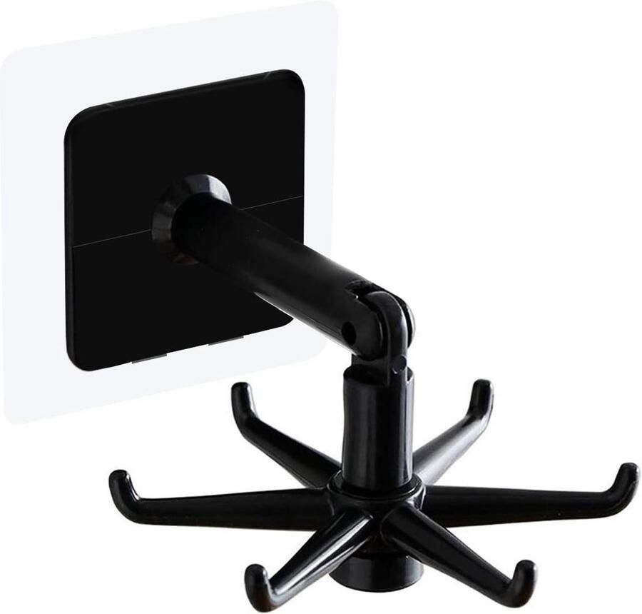 QTTVBTNA 360° Draaibare Hakenlijst – Zelfklevende Keukenhaak zonder Boren – Ophangrail met 6 Haken – Keuken Badkamer & Garderobe Organizer