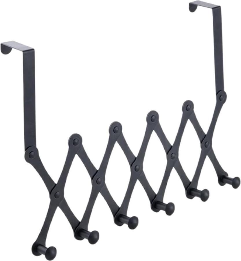QTTVBTNA Deurhaken met 6 Verstelbare Haken – Zwarte Over-de-Deur Kapstok voor Kleding Handdoeken Jassen Tassen en Hoeden – Ruimtebesparende Deur Organizer