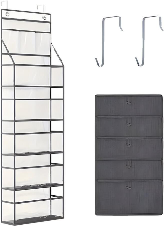 QTTVBTNA -Hangende Opbergtas met Schoenenvakken en 8 Transparante Vakken – Deur Organizer met 2 Haken – Ruimtebesparende Kast Opberger voor Slaapkamer Badkamer of Gang