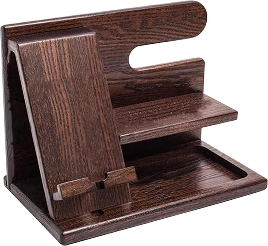 QTTVBTNA Houten Telefoon Dockingstation – Organizer voor Telefoon Sleutels & Accessoires – Nachtkastje & Bureau Houder – Geschenk voor Mannen”