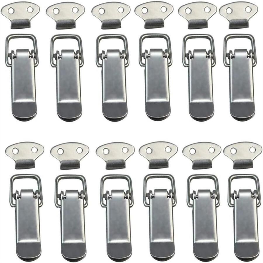 QTTVBTNA Kapbeugel Set Roestvrijstalen Veersluiting met Haak Sterke Hefsluiting voor Kist Kast Lade Gereedschapsdoos Zilver 12 Stuks