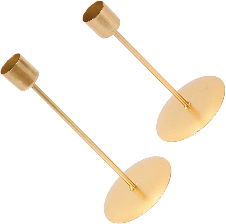 QTTVBTNA Set van 2 Gouden Kandelaars – Metalen Enkelvoudige Vintage Kaarsenhouders – Decoratieve Kandelaar voor Tafel Bruiloft Feest & Woondecoratie