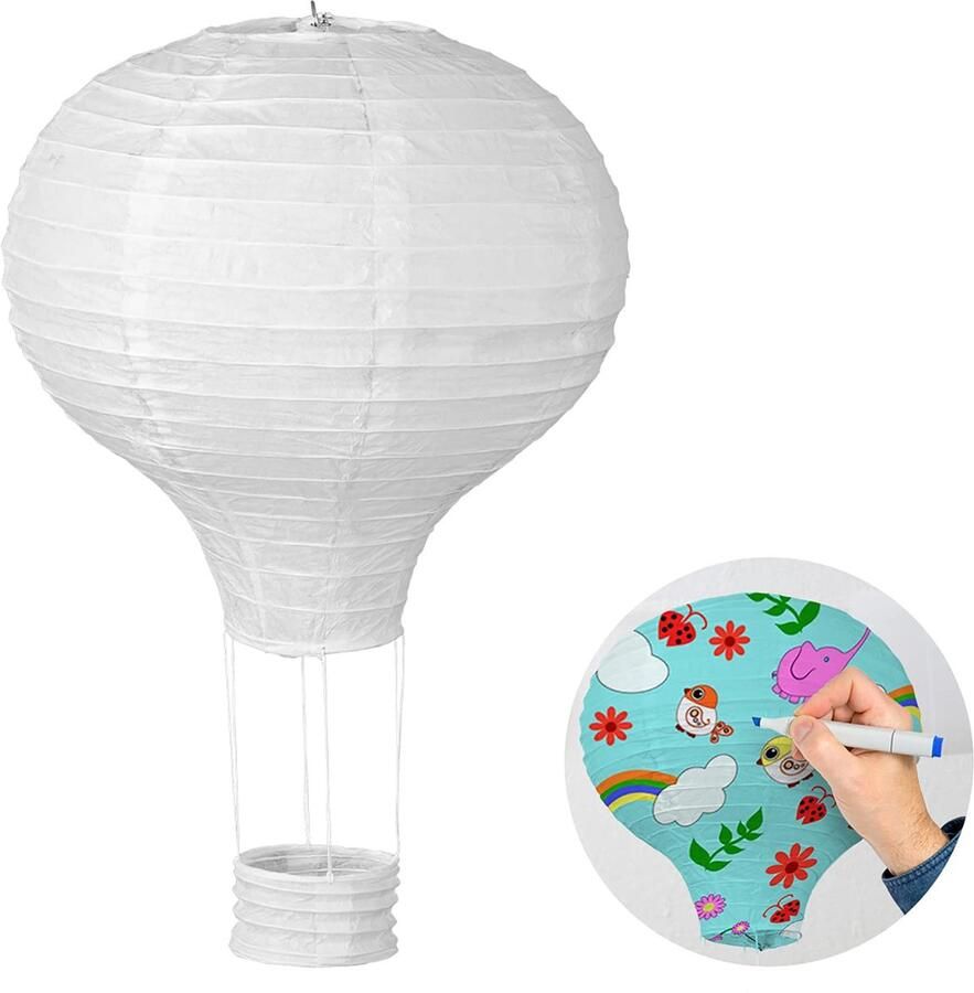 QTTVBTNA -Witte Papieren Luchtballon Lantaarn Ø30cm – Opvouwbare Hanglamp met Mandje & Metalen Beugel Decoratie voor Feest & Kinderkamer