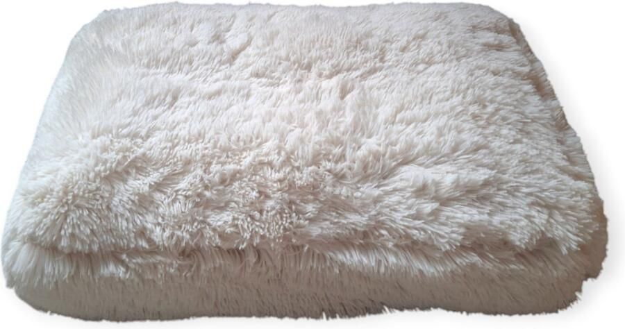 Quadra dierenkussen hondenkussen hondenmand kattenmand rechthoekige kussen met lange pluche beige 60 x 40 cm