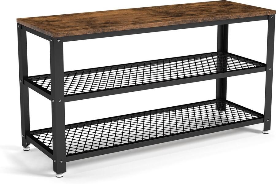 Qualihome Schoenenrek Schoenenkast Schoenenbank 10 paar schoenen Extra groot Modern Industrieel -Vintage Hout 34*96*52 cm (LxBxH)