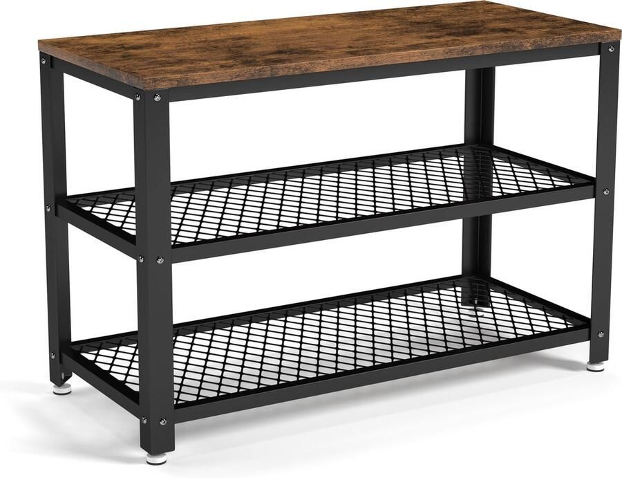 Qualihome Schoenenrek Schoenenkast Schoenenbank 8 paar schoenen Modern Industrieel -Vintage Hout 34*76*52 cm (LxBxH)