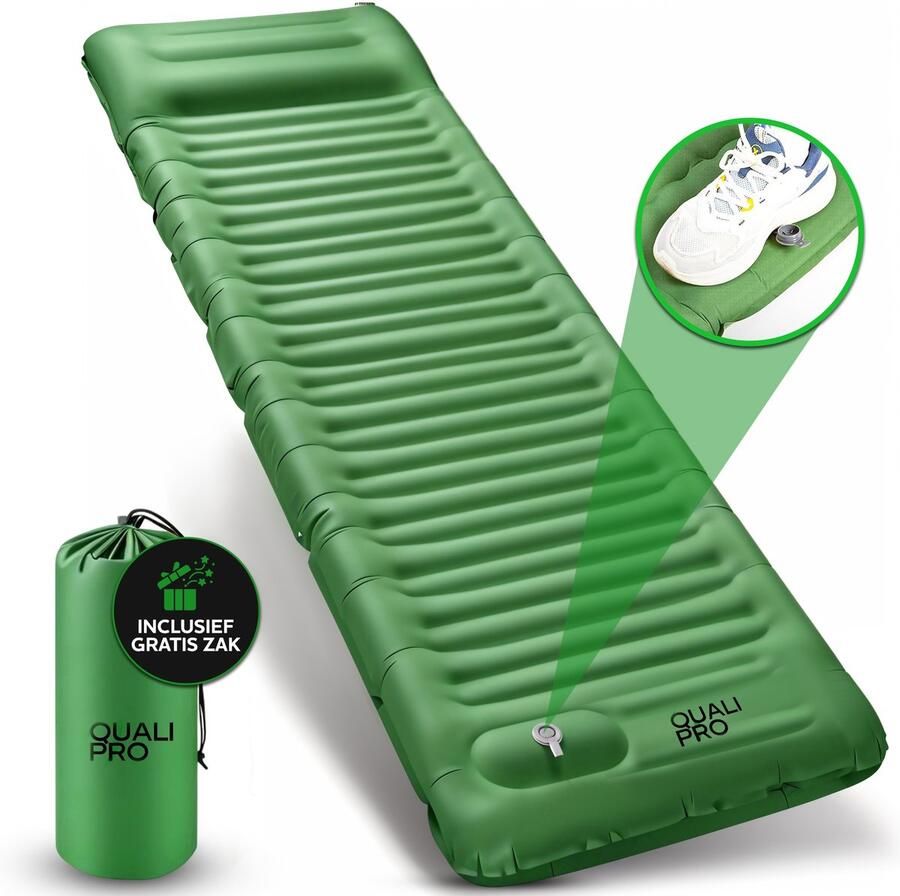 QualiPro Slaapmat met ingebouwde pomp 12cm dik 190 X 60 Cm Comfortabel luchtmatras Zelfopblazend met de voet TPU+80D Nylon Luchtbed met ingebouwde pomp Luchtmatras met ingebouwde pomp
