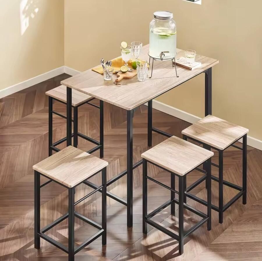 Quality Goods Eethoeken Hoge bartafelset 3-delig keukentafel met stoelen voor keuken eetkamer bistro etc. Eettafel en 2 stoelen met rugleuning en bekleding bruin - Foto 2