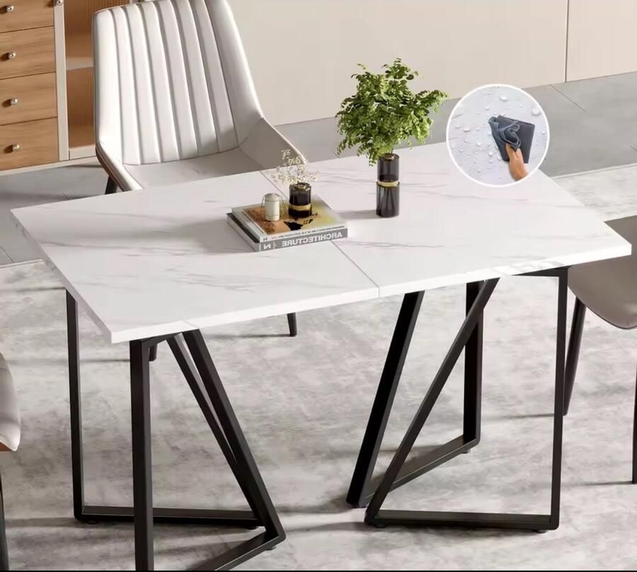 Quality Goods Eettafel met marmerpatroon uitschuifbaar met verstelbare voetsteun Wit Zwart
