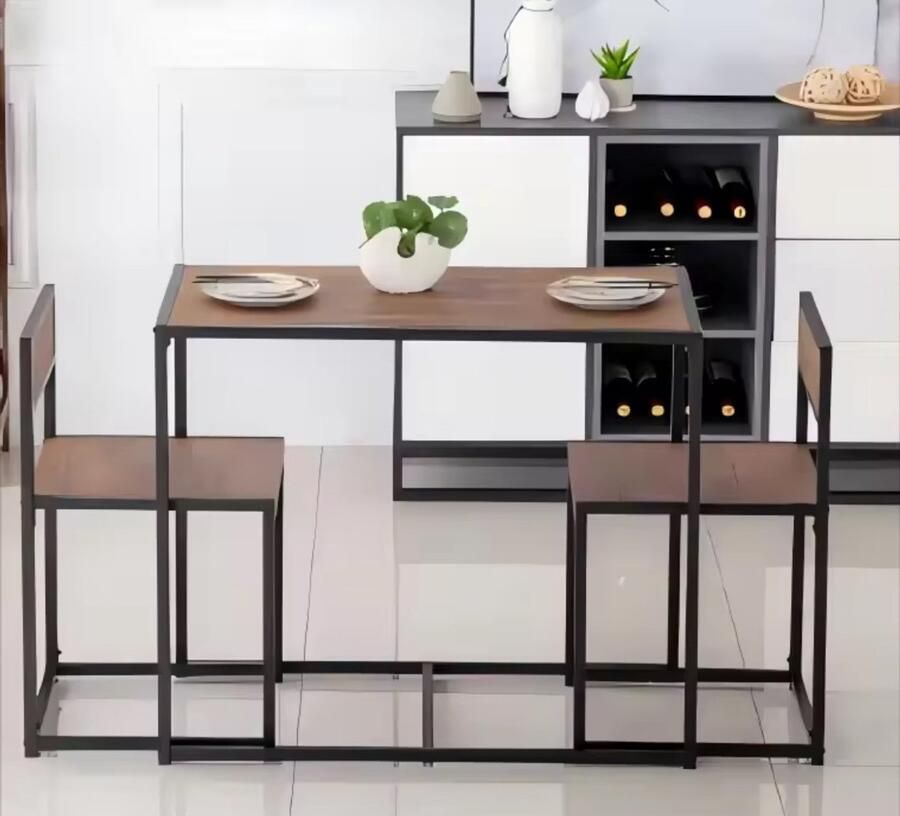Quality Goods Hoge Bartafelset 3-delig eettafel met 2 stoelen kleine eetgroep met metalen frame keukenbar zitgroep keukentafel statafel hout bistrotafel voor keuken eetkamer en bistro (antiek)