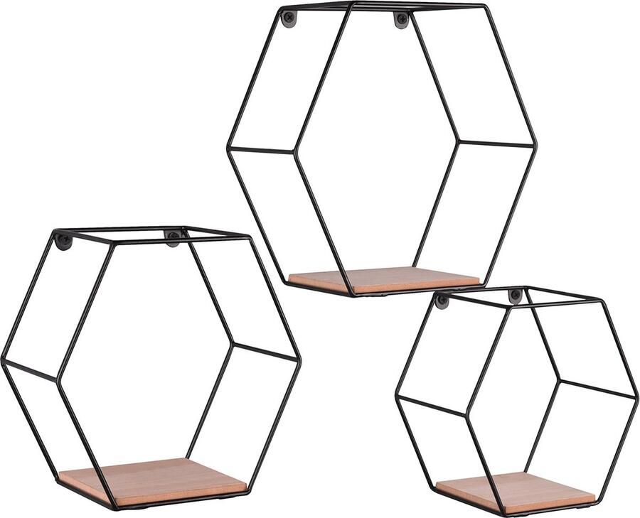 Qualu Wandrek Wandplankenset Torna Avea 3 stuks Rek Zwart MDF