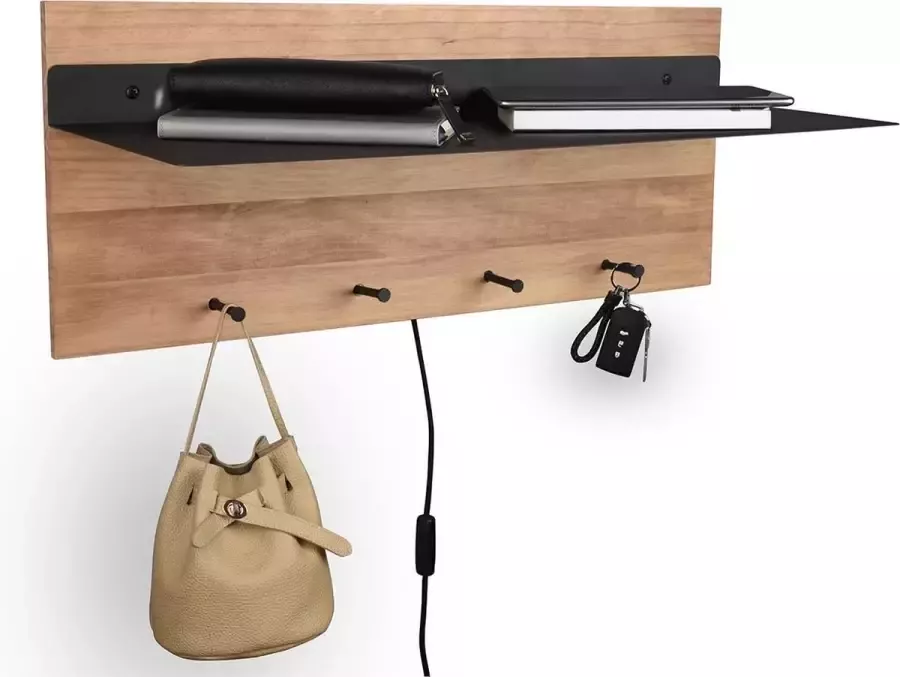 Quano Kapstok Iona Sammy Hangkapstok met LED Verlichting en Mand 10W Warm Wit 3000K Bruin