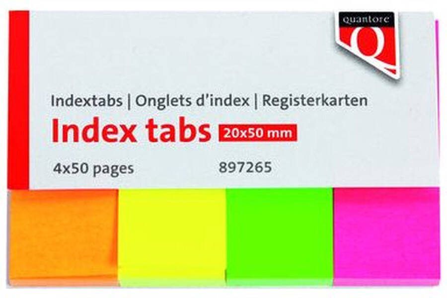Quantore Indextabs 20x50mm neon Omdoos a 3 set x 200 stuk 30 stuks