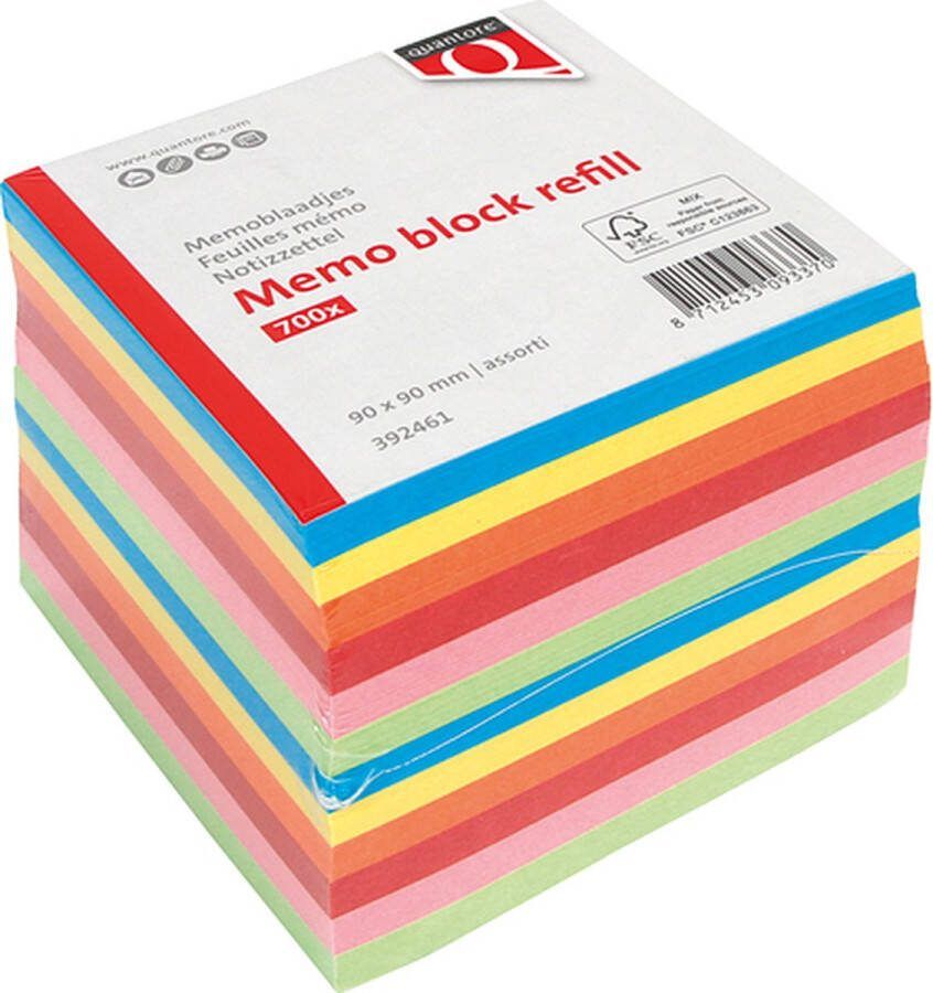 Quantore Memoblok 90x90mm 700v losbladig assorti Stuk a 700 vel 12 stuks