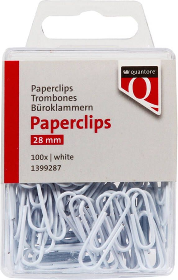 Quantore Paperclip 28mm wit 100 stuks Blister a 100 stuk 10 stuks