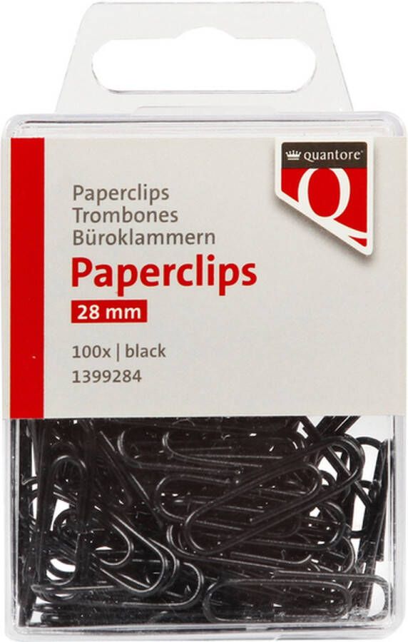 Quantore Paperclip 28mm zwart 100 stuks Blister a 100 stuk 10 stuks