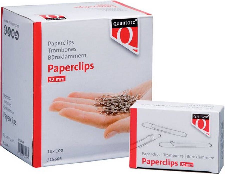 Quantore Paperclip r2 32mm kort Omdoos a 5 doos x 100 stuk 200 stuks