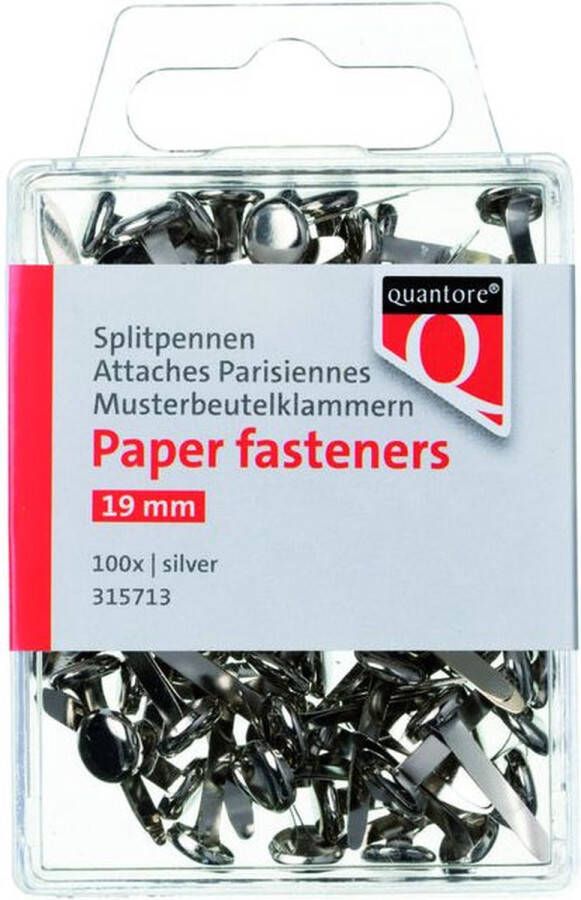 Quantore Splitpen blister 19mm zilver Omdoos a 10 blister x 100 stuk 10 stuks
