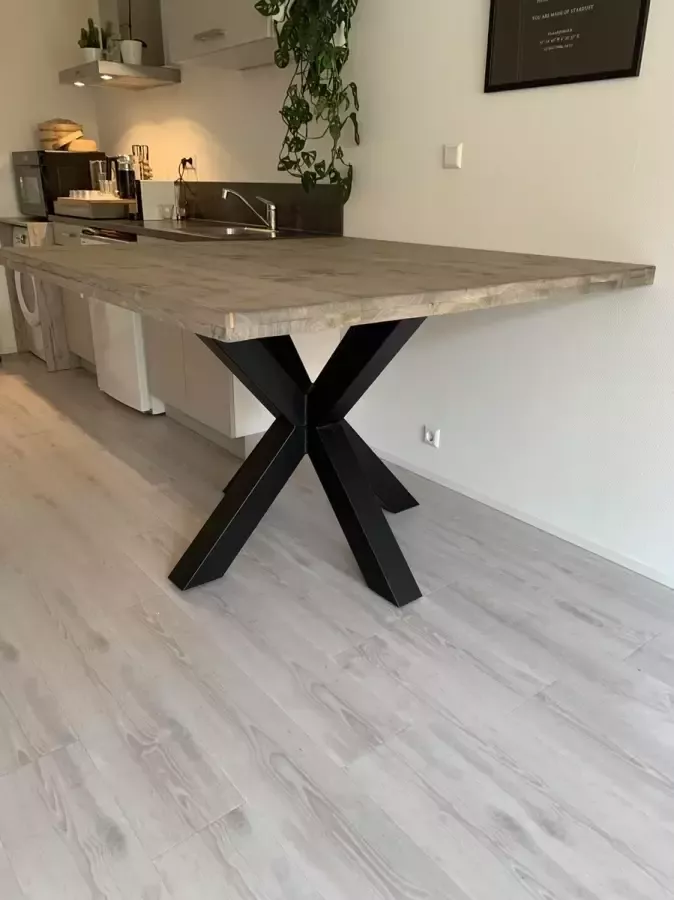 Quattro Design meubels Bartafel Tendenza Base (vierkant) 1.50 x 1.50 tafelblad steigerhout in kleur naar keuze stalen matrix-poot Quattro Design