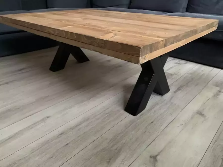 Quattro Design meubels Salontafel Tendenza 3 0.60 x 1.00 tafelblad steigerhout stalen x-poot Quattro Design