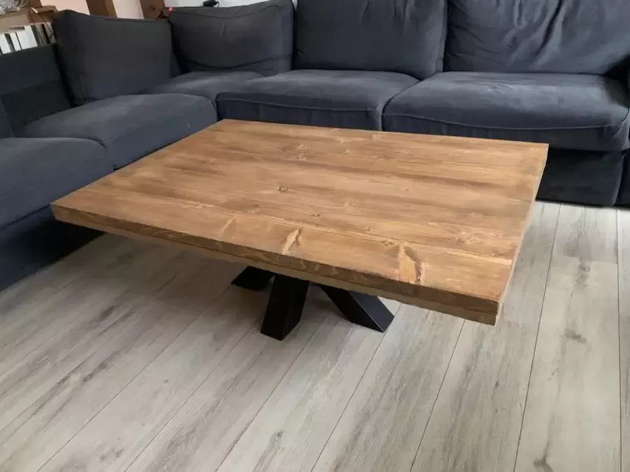 Quattro Design meubels Salontafel Tendenza 3 0.60 x 1.20 tafelblad steigerhout stalen matrix-poot Quattro Design