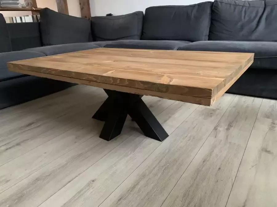 Quattro Design meubels Salontafel Tendenza 3 0.80 x 0.80 tafelblad steigerhout stalen matrix-poot Quattro Design
