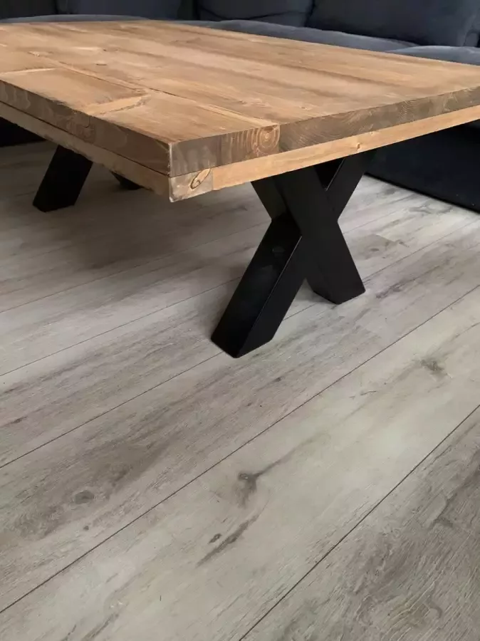 Quattro Design meubels Salontafel Tendenza 3 0.80 x 1.20 tafelblad steigerhout stalen x-poot Quattro Design