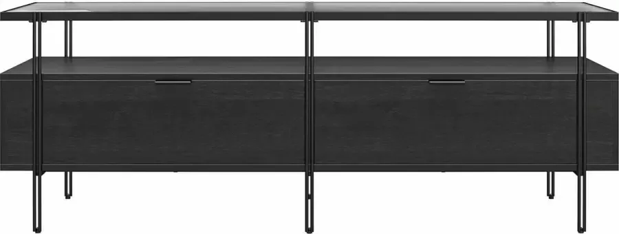 Loft24 Wainwright|TV-meubel met 2 lades bovenplaat in glas en zwart eikenlook