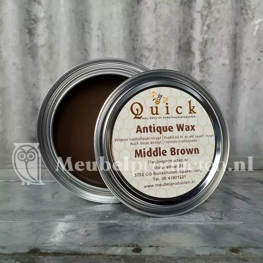 Quick-was Quick Antiekwas Boenwas Antique Wax Terpentijnwas Meubelwas Was Meubelonderhoudsmiddel Midden Bruin Middle Brown 375 ml