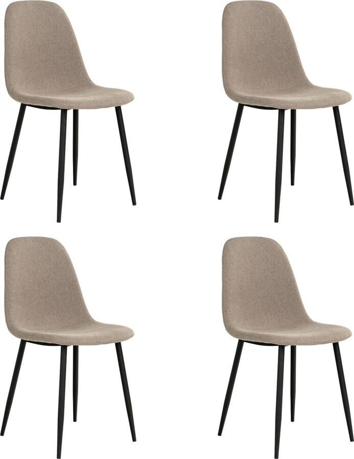 Lewis & Loft Eetkamerstoel Lilly – Eetkamerstoelen Met leuning Polyester Staal Lichtbruin Set van 4