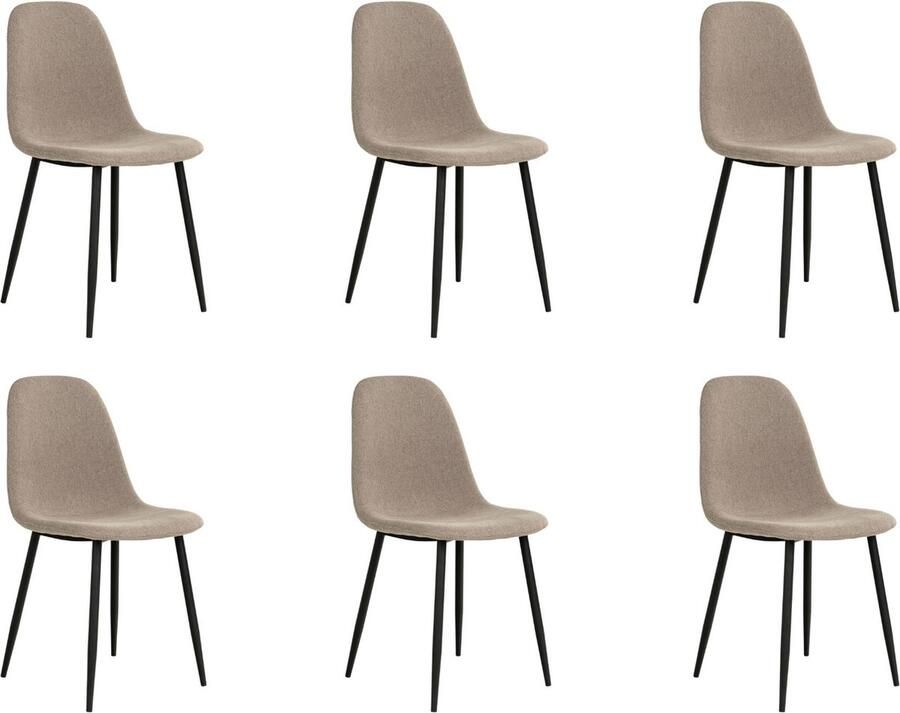 Lewis & Loft Eetkamerstoel Lilly – Eetkamerstoelen Met leuning Polyester Staal Lichtbruin Set van 6