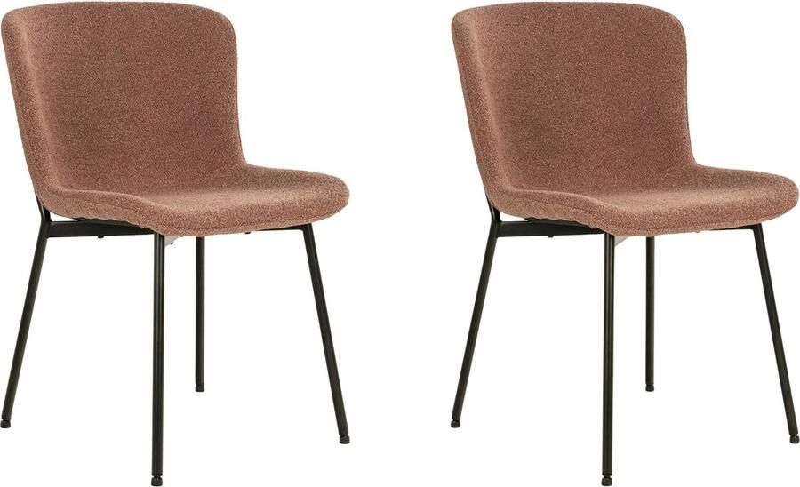 Lewis & Loft Eetkamerstoel Lucy – Eetkamerstoelen Bouclé Staal Bruin Roestbruin Set van 2