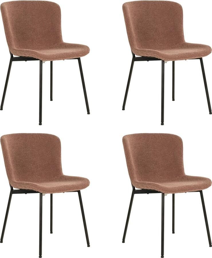 Lewis & Loft Eetkamerstoel Lucy – Eetkamerstoelen Bouclé Staal Bruin Roestbruin Set van 4