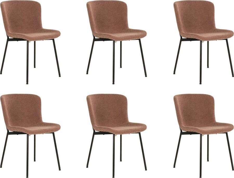 Lewis & Loft Eetkamerstoel Lucy – Eetkamerstoelen Bouclé Staal Bruin Roestbruin Set van 6